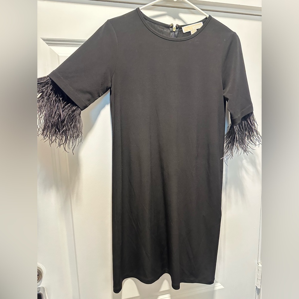 MICHAEL Michael Kors Black Dress with Feathered Detail - Never Worn